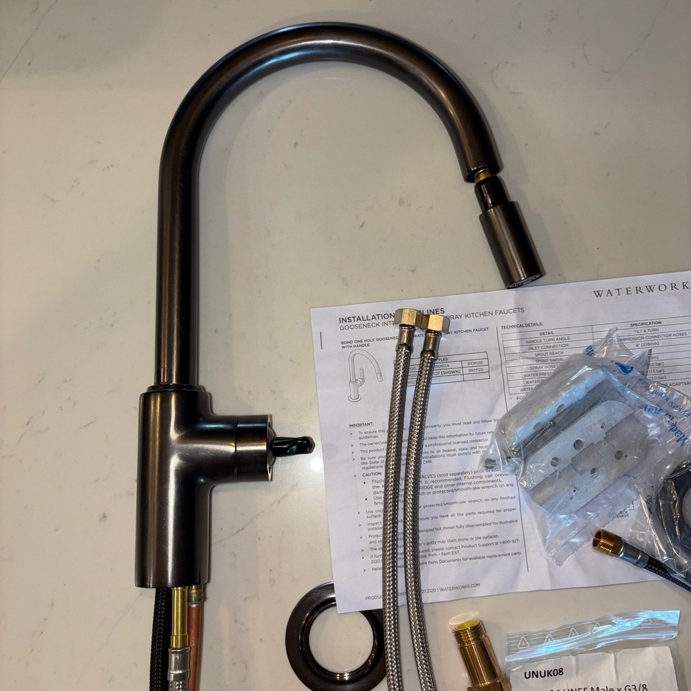 Waterworks Bond Gooseneck Pull Spray Kitchen Faucet Dark Nickel BKM100 No Handle